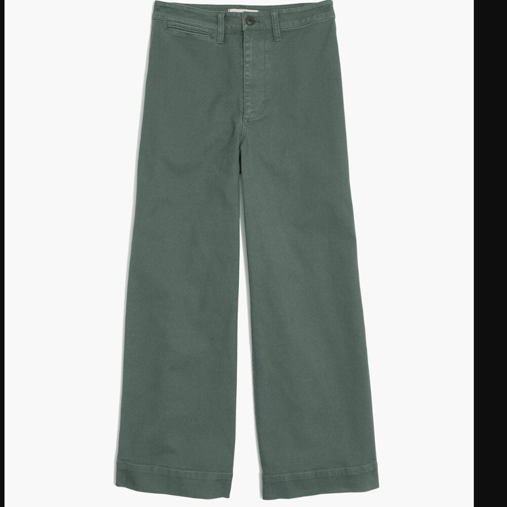 Madewell Emmett Wide-Leg Crop 33 Architect Green Pants Stretch Pant
